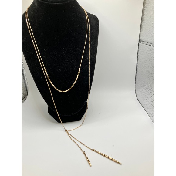 Gold-tone 2-Tier Beaded with 2 Long Dangles Chain Necklace! - Picture 5 of 5